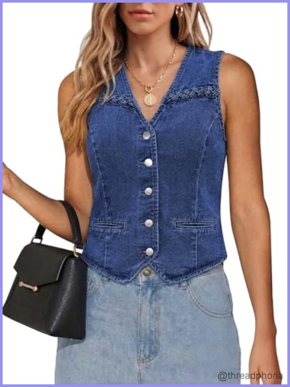 Women's Denim Vest Sleeveless Jean Waistcoat Western Button Down